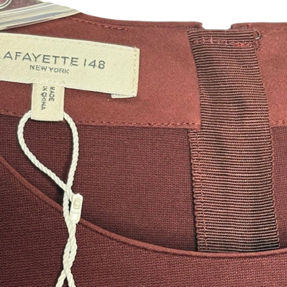 Lafayette 148 Long Sleeved Jewel Neck A-Line Dress Ponte Knit - Maroon - M - Picture 9 of 12